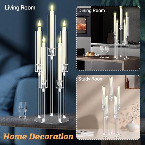 4set 5 Arms Acrylic Candelabra Centerpieces for Wedding Table Decorations,Clear Crystal Candlesticks Holder with Acrylic Shade for Valentine's Day Dinner Party Fireplace Gift Fit LED Candle in Kuwait