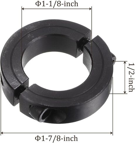 Double Split Shaft Collar - [1-1/8" Rod x 1-7/8" OD x 1/2" Width] Clamping Style Shaft Collar with Set Screw for Drive Shafts, Motor Bases Use, Carbon Steel, Black in Saudi Arabia