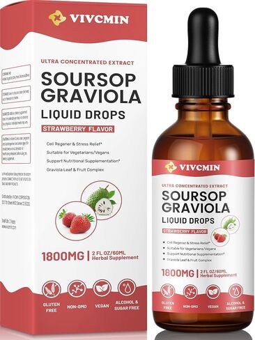 Organic Soursop Leaf Extract Liquid - Premium Soursop Bitters, Vegan, Sugar & Gluten Free, 98% Absorption Rate, Strawberry Flavor in Saudi Arabia