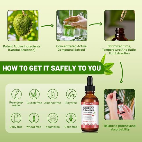 Organic Soursop Leaf Extract Liquid - Premium Soursop Bitters, Vegan, Sugar & Gluten Free, 98% Absorption Rate, Strawberry Flavor in Saudi Arabia