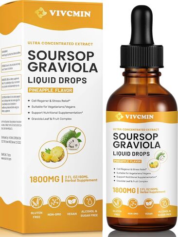 Organic Soursop Leaf Extract Liquid - Premium Soursop Bitters, Vegan, Sugar & Gluten Free, 98% Absorption Rate, Strawberry Flavor in Saudi Arabia