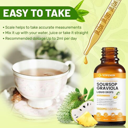 Organic Soursop Leaf Extract Liquid - Premium Soursop Bitters, Vegan, Sugar & Gluten Free, 98% Absorption Rate, Strawberry Flavor in Saudi Arabia