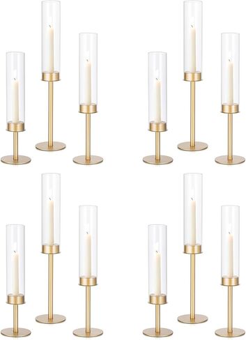 Candlestick Candle Holder Gold Hurricane: Candeldo Taper Candle Holders for Wedding Glass Table Centerpiece for Dining Tables Set of 3 Tall Christmas Candles Stand in Saudi Arabia