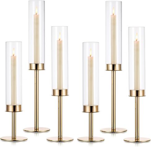 Candlestick Candle Holder Gold Hurricane: Candeldo Taper Candle Holders for Wedding Glass Table Centerpiece for Dining Tables Set of 3 Tall Christmas Candles Stand in Saudi Arabia