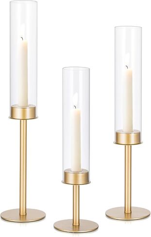 Candlestick Candle Holder Gold Hurricane: Candeldo Taper Candle Holders for Wedding Glass Table Centerpiece for Dining Tables Set of 3 Tall Christmas Candles Stand in Saudi Arabia