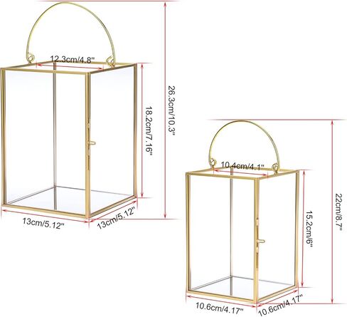 مجموعة من 2 حامل شموع إعصار زجاجي ذهبي من OWNMY، فوانيس شموع هندسية، حامل شموع معدنية مع مقبض، مزهرية شمعدان زجاجية مزخرفة لقطع مركزية لديكور الزفاف in Kuwait