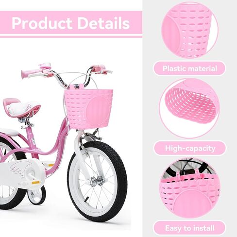 Kids Bike Basket, Girls Bike Basket Bicycle Basket Front Handlebar Bicycle Front Basket Pink Bike Basket for Girls Bicycle Basket Bicycle Handlebar Basket Plastic Bicycle Front Handlebar B in Saudi Arabia
