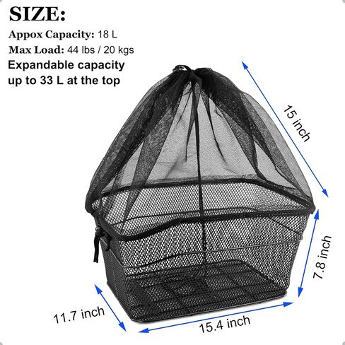 Bike Basket Rear with Waterproof Cover and Cargo Net, Metal Bicycle Rack Storage Basket with Closure Lid, Waterproof Bike Basket for Most Rear Bike Racks in Saudi Arabia