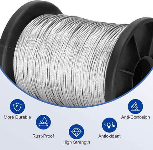 316 Stainless Steel Cable, 600FT 1/32IN Wire Rope with 150Pcs Aluminum Sleeves Stops, for String Lights Hanging, Clotheslines, Trellis Wire in Saudi Arabia