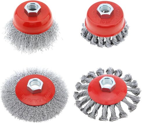 4 عبوات من العجلات السلكية لمطحنة الزوايا، 5/8 بوصة - 11 خيوط UNC أربور 0.012 بوصة من الكربون الخشن و0.02 بوصة فرشاة أكواب من أسلاك الفولاذ الكربوني المعقودة لمطحنة زاوية 4-1/2 لإزالة الطلاء والصدأ in Kuwait