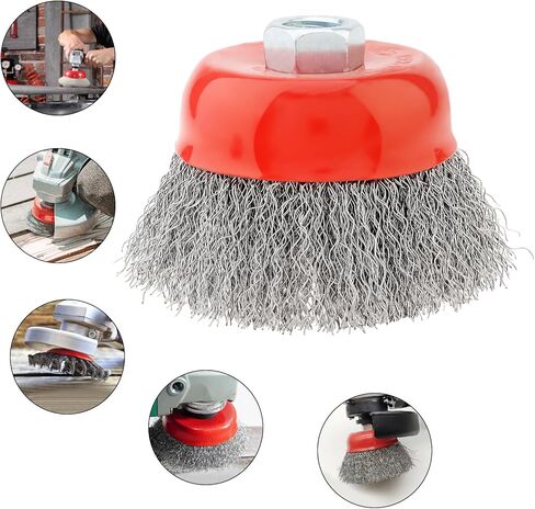 4 عبوات من العجلات السلكية لمطحنة الزوايا، 5/8 بوصة - 11 خيوط UNC أربور 0.012 بوصة من الكربون الخشن و0.02 بوصة فرشاة أكواب من أسلاك الفولاذ الكربوني المعقودة لمطحنة زاوية 4-1/2 لإزالة الطلاء والصدأ in Kuwait