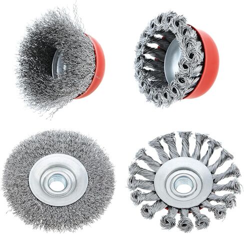 4 عبوات من العجلات السلكية لمطحنة الزوايا، 5/8 بوصة - 11 خيوط UNC أربور 0.012 بوصة من الكربون الخشن و0.02 بوصة فرشاة أكواب من أسلاك الفولاذ الكربوني المعقودة لمطحنة زاوية 4-1/2 لإزالة الطلاء والصدأ in Kuwait