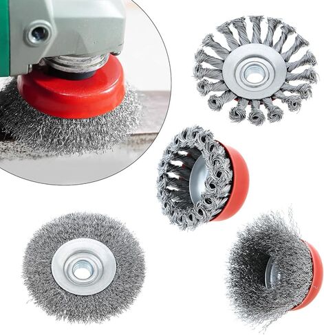 4 عبوات من العجلات السلكية لمطحنة الزوايا، 5/8 بوصة - 11 خيوط UNC أربور 0.012 بوصة من الكربون الخشن و0.02 بوصة فرشاة أكواب من أسلاك الفولاذ الكربوني المعقودة لمطحنة زاوية 4-1/2 لإزالة الطلاء والصدأ in Kuwait