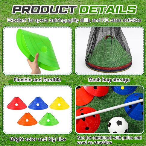 ShinyRelief Jumbo Disc Cones Jumbo Soccer Cones Giant Agility Cones Large Soccer Training Cones with Mesh Bag for Kids Adult Sports Training in Kuwait