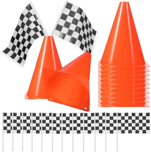 Totority 12 PCS 7 Inch Orange Cones and 12 Pcs Racing Flags, Soccer Cones Agility Field Marker Cone for Sports Training, Drills, Outdoor Activity, Construction Themed Party Decorations in Saudi Arabia