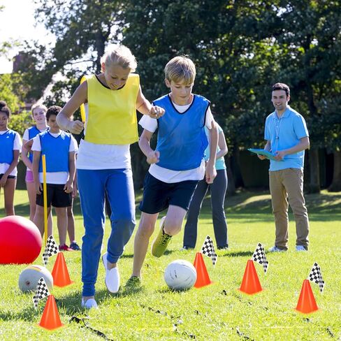 Totority 12 PCS 7 Inch Orange Cones and 12 Pcs Racing Flags, Soccer Cones Agility Field Marker Cone for Sports Training, Drills, Outdoor Activity, Construction Themed Party Decorations in Saudi Arabia