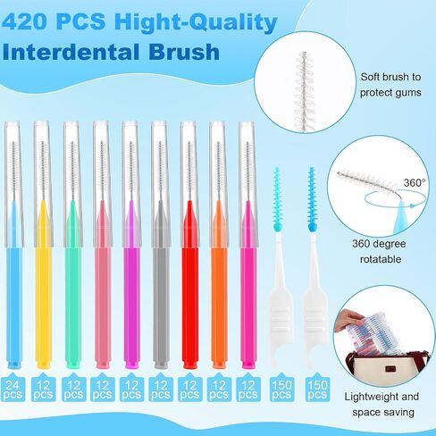 Layhit 420 Pcs Interdental Brush for Braces 7 Sizes Dental Disposable Braces Flossers Toothpick Soft Bendable Braces Brushes Braces Floss Picks Tooth Cleaning Tool, 11 Colors in Saudi Arabia