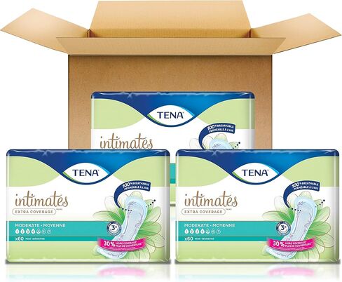 وسادات تينا لسلس البول، للتحكم في المثانة وبعد الولادة للنساء، امتصاص متوسط، تغطية إضافية، حميمية - 180 قطعة in Kuwait