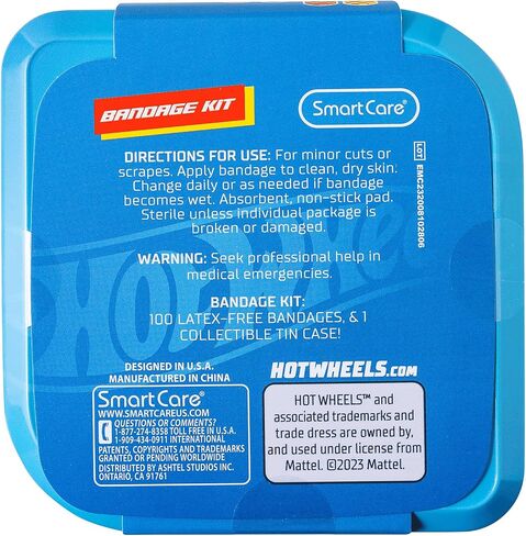 Hot Wheels Bandage Kit, Bandaids for Kids, Ideal for Boys, Infants and Children, Latex-Free Band Aids, Ft a Collectible Hot Wheels Tin Case, Variety Pack with 3 Assorted Sizes, 100 ct. in Saudi Arabia