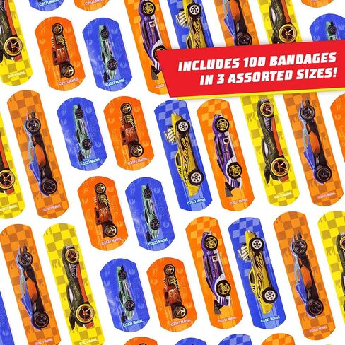 Hot Wheels Bandage Kit, Bandaids for Kids, Ideal for Boys, Infants and Children, Latex-Free Band Aids, Ft a Collectible Hot Wheels Tin Case, Variety Pack with 3 Assorted Sizes, 100 ct. in Saudi Arabia