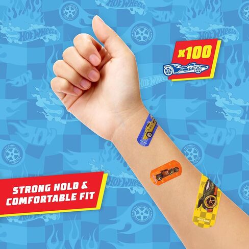 Hot Wheels Bandage Kit, Bandaids for Kids, Ideal for Boys, Infants and Children, Latex-Free Band Aids, Ft a Collectible Hot Wheels Tin Case, Variety Pack with 3 Assorted Sizes, 100 ct. in Saudi Arabia