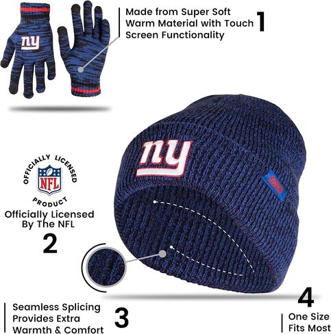 Ultra Game NFL Mens Womens Super Soft Marled Winter Beanie Knit Hat with Extra Warm Touch Screen Gloves in Saudi Arabia