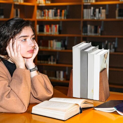 4 قطع من نهايات الكتب الخشبية المصنوعة يدويًا للأرفف، نهايات الكتب الخشبية السميكة، نهايات الكتب شديدة التحمل مع قاعدة معدنية، نهايات خشبية غير قابلة للانزلاق، ملحقات مكتبية لحامل الكتب المزخرفة الحديثة والمبتكرة in Saudi Arabia