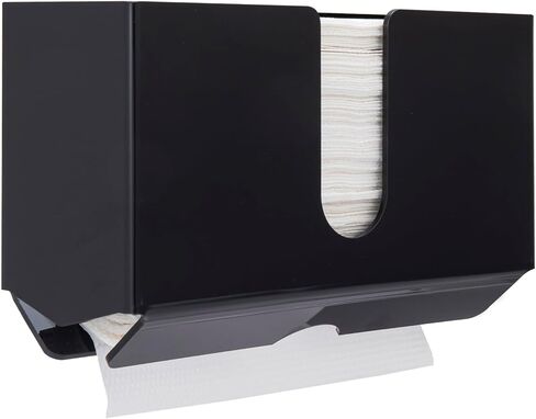 MyGift Modern Premium Black Acrylic Commercial Bathroom Hanging Folded Paper Towel Holder, Wall Mounted Dispenser for Trifold Multifold Z Fold Disposable Restroom Hand Towels in Saudi Arabia