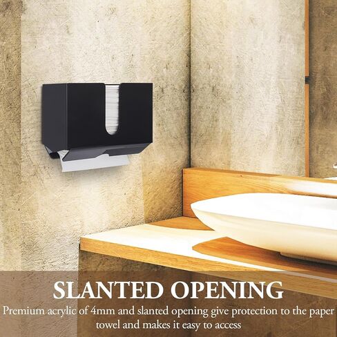 MyGift Modern Premium Black Acrylic Commercial Bathroom Hanging Folded Paper Towel Holder, Wall Mounted Dispenser for Trifold Multifold Z Fold Disposable Restroom Hand Towels in Saudi Arabia