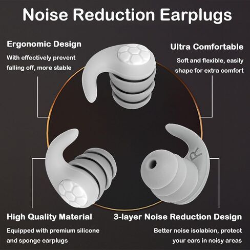 Ear Plugs for Sleeping Noise Cancelling, eWish 40NRR Soft Silicone Reusable Earplugs for Noise Reduction Earplug Sound Blocking for Sleep Snoring Study Concerts (Gray) in Saudi Arabia