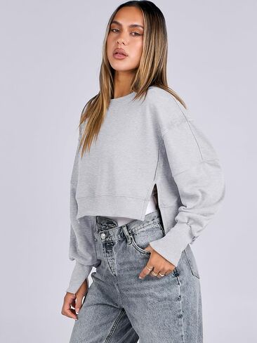 ANRABESS Womens Cropped Oversized Sweatshirts Crewneck Long Sleeve Pullover Crop Tops 2024 Fall Teen Girls Preppy Clothes in Kuwait