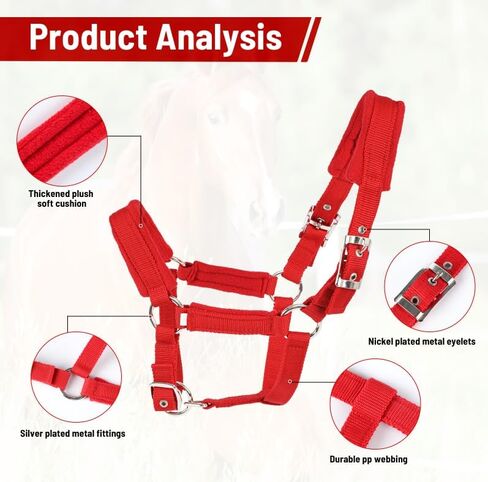 Adjustable Horse Halter with Polar Fleece Lined, Rope Halters, Equestrian Horse Riding Headcollar with Satin Hardware, Prevents Rubs, Adjustable Fit,Great for Trailering & Shows in Saudi Arabia