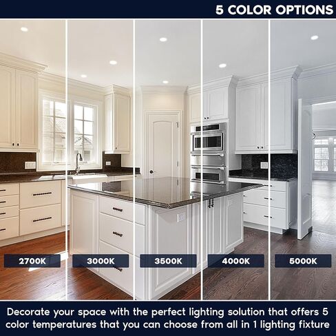 مصابيح LUXRITE مقاس 4 بوصات بدون حواف LED مع صندوق توصيل، 5CCT يمكن اختيارها 2700K-5000K، 15 وات، 1200 لومن، قابلة للتعتيم، مصنفة رطبة وIC، إضاءة سفلية بدون غطاء، قائمة ETL، بناء جديد وإعادة تشكيل (6 عبوات) in Saudi Arabia