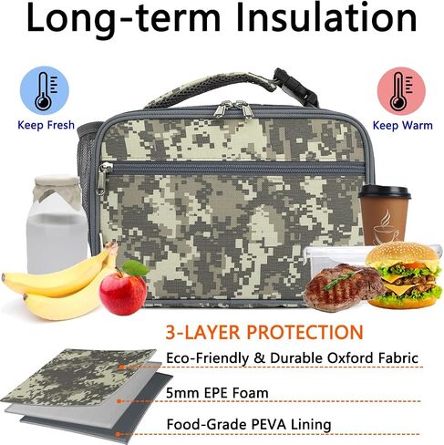 Insulated Lunch Box for School, Thermal Reusable Durable Freezable Lunch Bags for Kids Boys Girls Men Women - Small Soft Cooler Portable Lunch Tote Kit for Work Picnic Travel,Black in Saudi Arabia