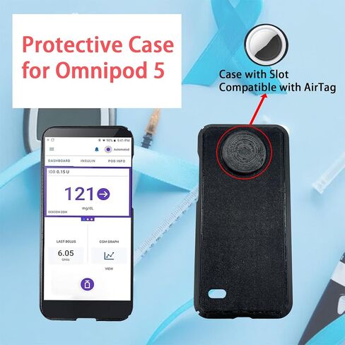 حافظة واقية لجهاز Omnipod 5، حافظة متوافقة مع وحدة تحكم Omnipod 5 PDM، حافظة مزودة بفتحة متوافقة مع AirTag (أسود) in Saudi Arabia