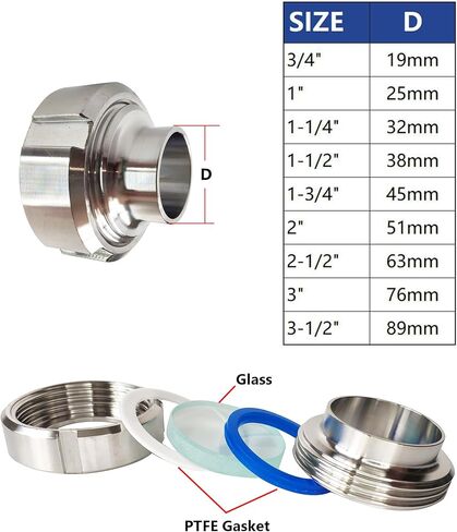 3" Weld Union Sight Glass Sanitary Weld Sight Glass PTFE Gaskets 304 Stainless Steel for Processing View Plumbing Fitting Circular Viewing in Saudi Arabia