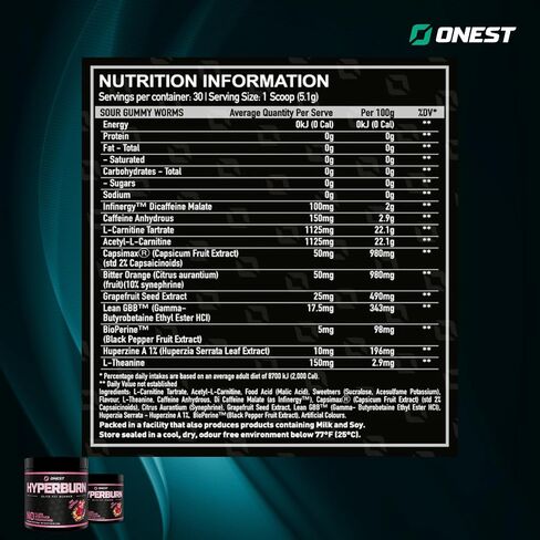 ONEST Hyperburn Fat Burner Powder – 153g (30 Servings) Appetite Suppressant Weight Loss Supplement, Metabolism Booster & Sports Nutrition Protein Powder for Men and Women in Saudi Arabia