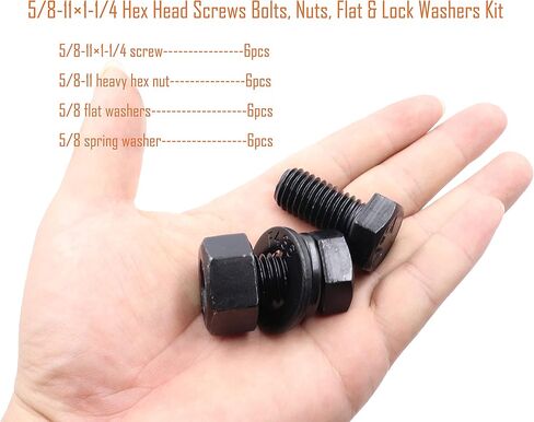 LBY 8 Sets 1/2-13×1-1/2 Hex Head Screws Bolts(Fully Threaded), Nuts(Heavyd), Flat & Lock Washers Kit, Alloy Steel (Black) in Saudi Arabia