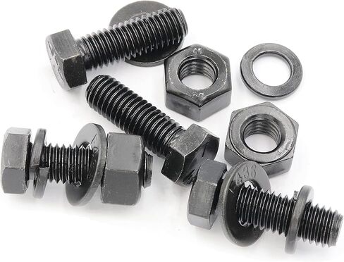 LBY 8 Sets 1/2-13×1-1/2 Hex Head Screws Bolts(Fully Threaded), Nuts(Heavyd), Flat & Lock Washers Kit, Alloy Steel (Black) in Saudi Arabia
