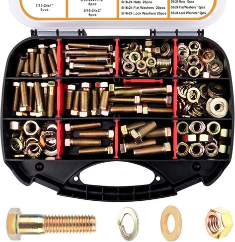 VIGRUE Hex Bolts Assorted Black SAE Bolt Nuts Kit, 316PCS 1/4-20, 5/16-18, 3/8-16 Hex Head Screw Bolt Nuts, Flat & Lock Washers Assortment Set, Black Oxide 18-8 (304) Stainless Steel, Fully Threaded in Saudi Arabia