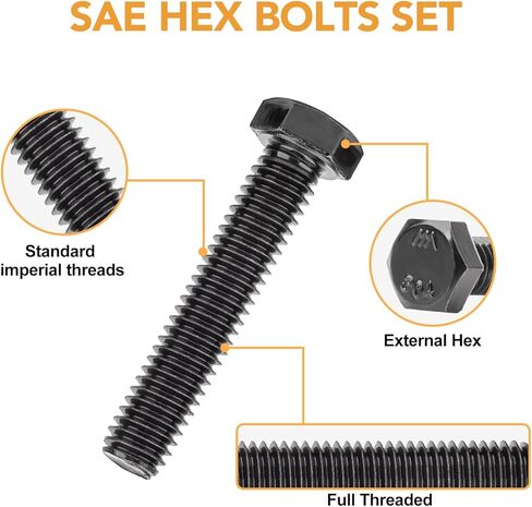 VIGRUE Hex Bolts Assorted Black SAE Bolt Nuts Kit, 316PCS 1/4-20, 5/16-18, 3/8-16 Hex Head Screw Bolt Nuts, Flat & Lock Washers Assortment Set, Black Oxide 18-8 (304) Stainless Steel, Fully Threaded in Saudi Arabia