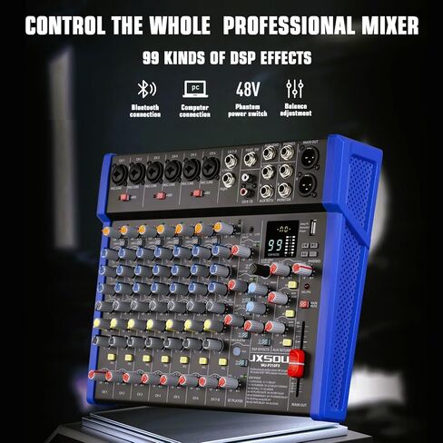 Audio Mixer, 12-Channel DJ Mixer Bluetooth Studio Mixer with 99 DSP Effect USB Drive+48V Phantom Power, XLR Microphone Jack Professional Mixer For Karaoke Studio Streaming Recording in Kuwait