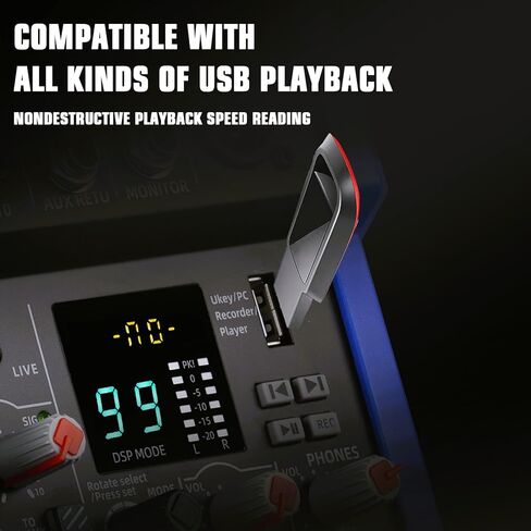 Audio Mixer, 12-Channel DJ Mixer Bluetooth Studio Mixer with 99 DSP Effect USB Drive+48V Phantom Power, XLR Microphone Jack Professional Mixer For Karaoke Studio Streaming Recording in Kuwait