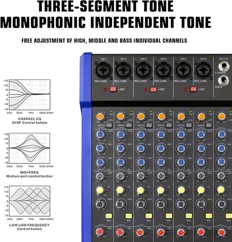 Audio Mixer, 12-Channel DJ Mixer Bluetooth Studio Mixer with 99 DSP Effect USB Drive+48V Phantom Power, XLR Microphone Jack Professional Mixer For Karaoke Studio Streaming Recording in Kuwait