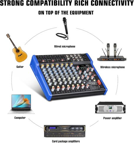 Audio Mixer, 12-Channel DJ Mixer Bluetooth Studio Mixer with 99 DSP Effect USB Drive+48V Phantom Power, XLR Microphone Jack Professional Mixer For Karaoke Studio Streaming Recording in Kuwait