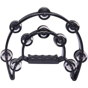 9" Double Row Tambourine - Metal Jingles Hand Held Percussion, Cutaway Design (Black) in Kuwait