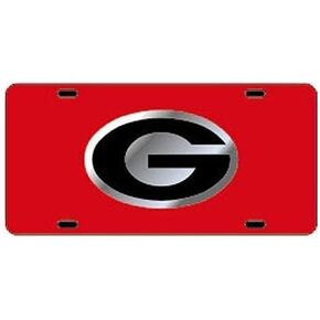 Craftique Georgia Bulldogs Red Car Tag W/Silver/Black Logo G