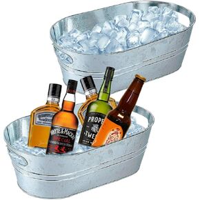 2 Pack Galvanized Tub 4 Gallon Ice Bucket Large Metal Drink Buckets for Parties Beer Beverage Tub with Carry Handles for Champagne Cocktails Wine Cooling for Mimosa Bar Supplies