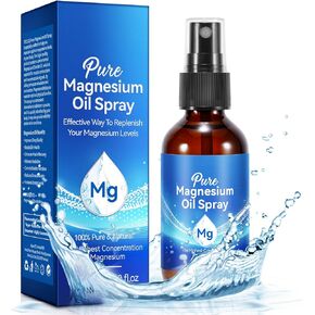 Pure Magnesium Oil Spray, Natural Organic Magnesium Oil, Easy to Use, Easy Quick to Absorb with Topical Glass Bottle (60ML)