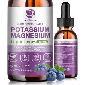 Potassium Magnesium Supplement Liquid w/ 1100 mg Triple Complex Magnesium & Potassium Citrate 200mg Plus Omega 3, Sea Moss, Black Seed Oil, B6, D3, K2 & Calcium for Zzz, Leg Cramps & Muscle - 2 FL OZ